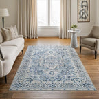 Bloom Rugs Caria Washable Non-Slip 4x6 Rug - Blue Traditional Area Rug for Living Room, Bedroom, Dining Room, and Kitchen - Exact Size: 4' x 6' - color: Blue, size: 4' x 6' (Rectangular)