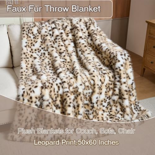 Luxury Fluffy Faux Fur Throw Blanket,Thick Fluffy Silky Fuzzy Cozy Blanket,Plush Blankets for Couch, Sofa, Chair, Bed-Leopard Print,50x60 Inches - color: Leopard Print, size: Throw (50" x 60")