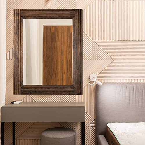 YOSHOOT Hand-Made Wooden Spliced Wall Mirror for Bathroom, Rustic Farmhouse Vanity Mirror, Décor Wall Art, Solid Wood Frame, Vertical or Horizontal Hanging - color: Spliced Brown, size: 32"L x 24"W