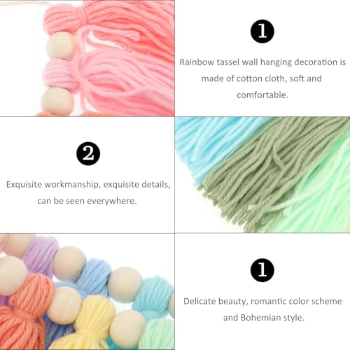 Artibetter Colorful Tassel Hanging Decor Wall Artwork Pendant with Wooden Beads, 94cm X 13cm Boho Fringe Wall Hanging for Home Decoration and Nursery Accent
