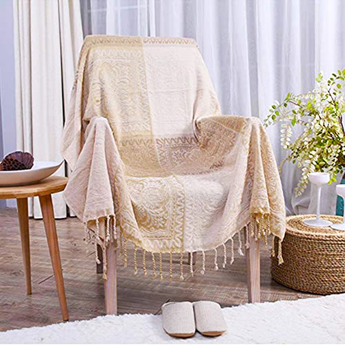 AIVIA Boho Throw Blanket, Chenille Jacquard Bohemian Chair Recliner Furniture Cover Aztec Hippie Throws Loveseat Sofa Blankets (Tan Beige Cream Vintage, 60" x 75") - color: Tan Cream, size: 60" x 75"