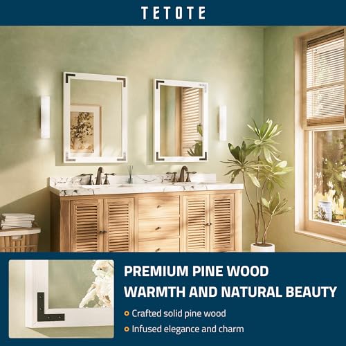 TETOTE 22 x 30 White Wood Framed Mirror for Bathroom Wall/Bedroom/Living Room/Entryway Farmhouse Rustic Bathroom Vanity Mirror for Wall Waterproof (Horizontal/Vertical Mounted) - color: White Wood, size: 30"L x 22"W