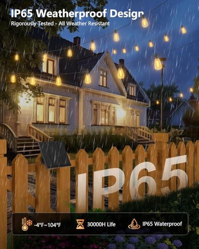 Brightown 175FT Solar String Lights Outdoor Waterproof with Remote, 56+2 LED Shatterproof Bulbs, Dimmable & Timable, 3 Light Modes - Commercial Grade Patio Lights for Garden Backyard Party Decor - size: 175FT(56 Sockets)
