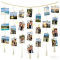 Macrame Hanging Photo Display Wall Decor, Bohemian Style,Picture with String Lights, Featuring a 30-Clip Teen Girl College Bedroom Living Room Classroom