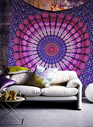 raajsee Indian Cotton Purple Tapestry Mandala Wall Hangings, Hippie Tapestries,Boho Throw Bohemian Bedding, Beach Blanket, Yoga Meditation Rugs Queen Bedspread Queen (82x92 Inches / 210x232 Cms) - color: Purple, size: 92"L x 82"W