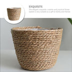 Healeved Hand Woven Planter Basket with Liner Rustic Straw Flower Pot for Indoor Outdoor Plants Balcony Living Room Decor 7.8X9.75X7.8 Inches