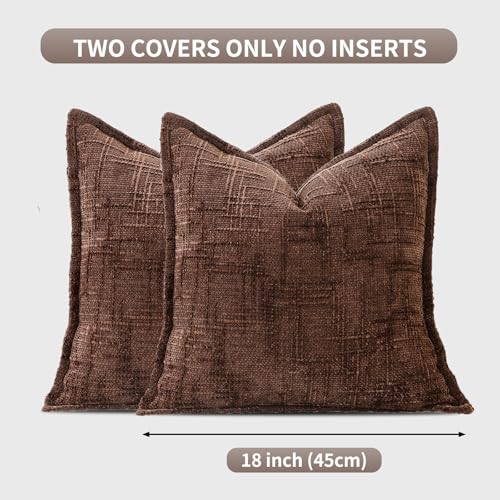 HPUK Fall Chenille Soft Throw Pillow Covers 18x18 Set of 2, Accent Cushion Covers for Living Room, Bedroom, Decorative Solid Color Pillow Covers for Couch, Sofa, Chair, Chocolate - color: Chenille-chocolate, size: 18" x 18" (Pack of 2)