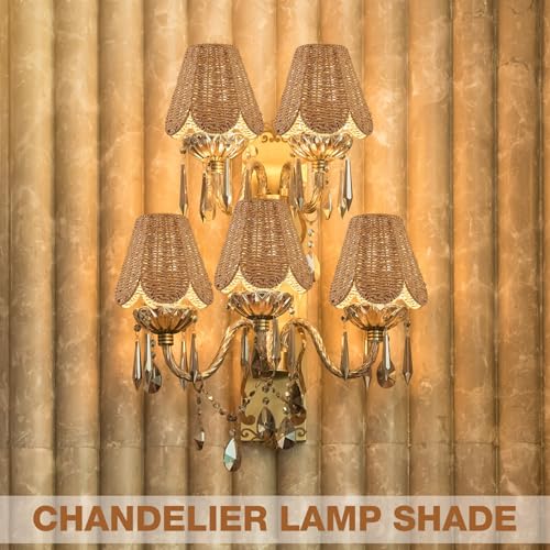 Glooglitter Small Clip-on Chandelier Rattan Lamps Set Shade Scalloped Lampshade 3"top x 6"bottom x 5-1/4"slant Height Empire Lamp Shade Chandelier or Accent Lamp(Paper Rope,Naturals,2 Pcs) - color: Naturals, size: Paper Rope