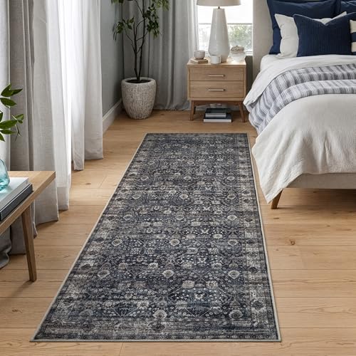 Bloom Rugs Washable Non-Slip 12 ft Runner - Black/Brown Traditional Runner for Entryway, Hallway, Bathroom, and Kitchen - Exact Size: 2.5' x 12' - color: Black / Brown, size: 2'6" x 12' (Runner)