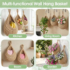 6 Pack Hanging Fruit Baskets for Kitchen Boho Wall Hanging Baskets for Organizing Handwoven Wall Fruit Basket Boho HangingWall Basket for Garlic Potato Onion Home Fruits and Vegetable StorageBaskets