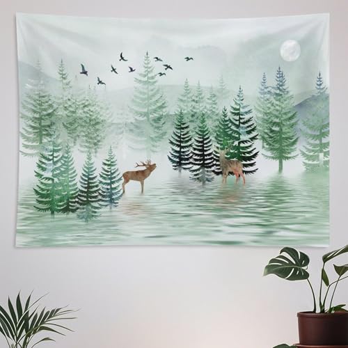 ZhiRain Farmhouse Deer Tapestry Wall Hanging Retro Rustic Forest Lake Pine Tree Country Lodge Cabin Vintage Tapestries Home Decor for Living Room Bedroom Apartment Dorm 30"x40" - color: Cabin-20, size: 30"L x 40"W