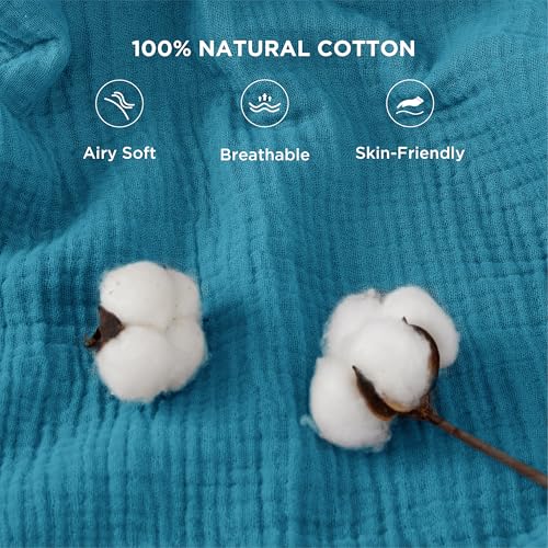 Bedsure 100% Cotton Muslin Blanket Queen Size for Bed - 4-Layer Breathable and Lightweight Thin Soft Summer Gauze Muslin Blankets for Adults, Teal, 90x90 Inches - color: 01 - Teal, size: Queen (90" X 90")