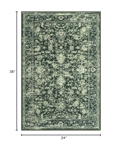 KILOCOCO Moroccan Small Area Rug 2x3 Entryway Rugs Printed Vintage Floral Washable Rug Non-Slip Kitchen Rug Indoor Door Mat, Accent Throw Small Rugs for Laundry Room Bedroom Entrance, Green - color: Dark Green/White, size: 2' x 3' (Rectangular)