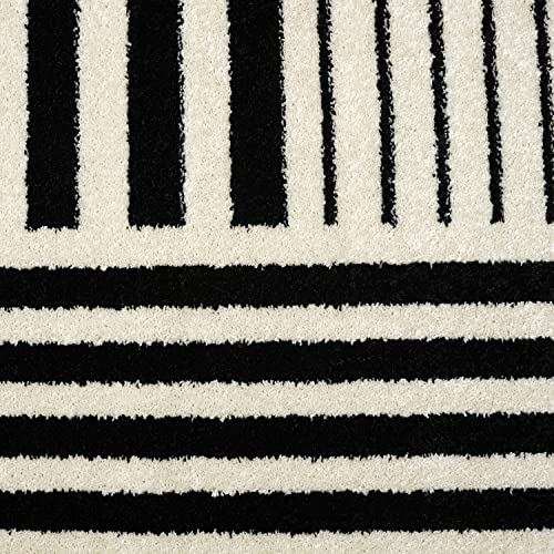 Abani Geometric Beige/Black Area Rug - 8'x10' - Modern 3D Lines Design - Deco Collection - Easy to Clean - Durable for High Traffic Areas -Living Room, Dining Room - Medium Pile - color: Geometric, size: 8' x 10' (Rectangular)