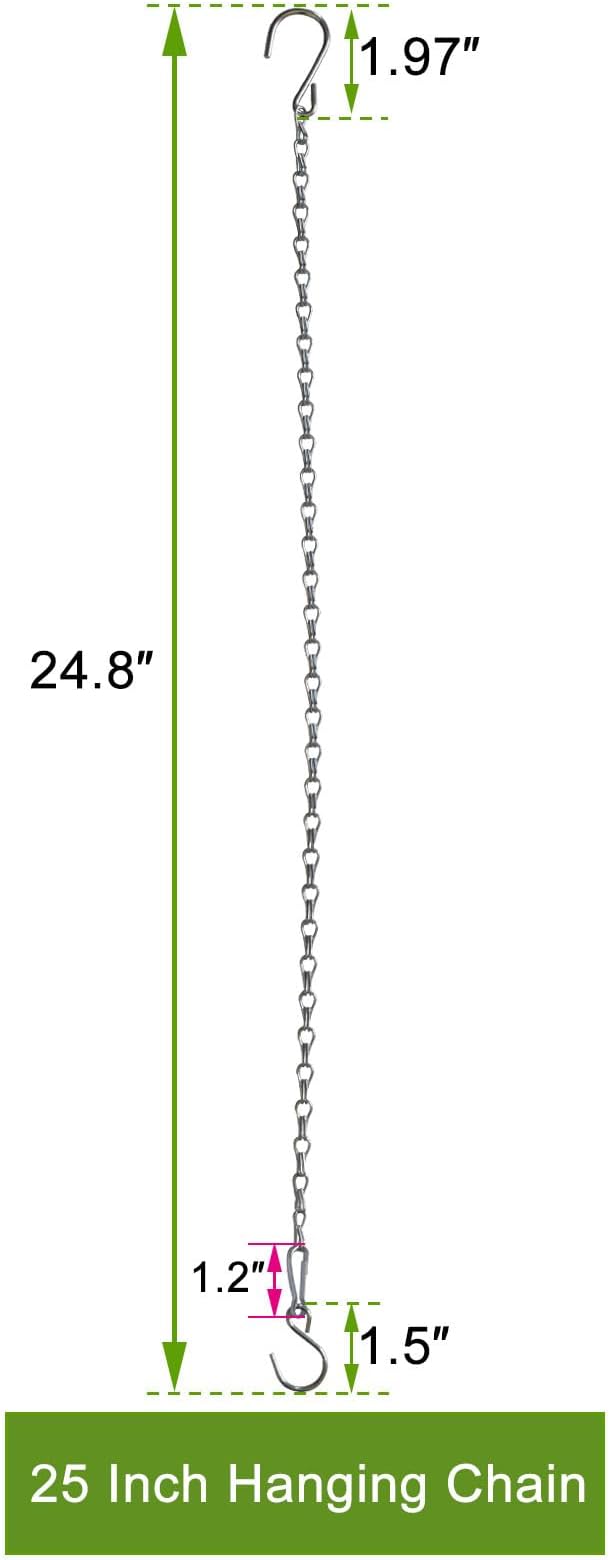 Chain for Hanging Plants,25 Inch Silver Hanging Chain Basket Kits with Hooks for Bird Feeder Plant Extender Porch Wind Chime (Silver, 25 Inch-4PCS)