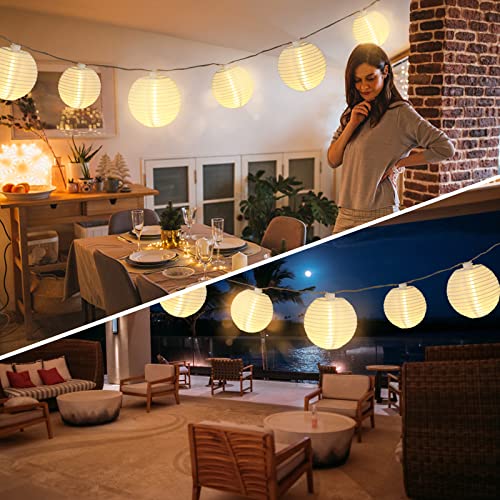 Vigdur White Lantern String Lights - Large and Small Hanging Nylon Lantern Lights Plug in for Indoor Bedroom Party Outdoor Patio Backyard Use,9.84FT - color: White Lantern - Large and Small