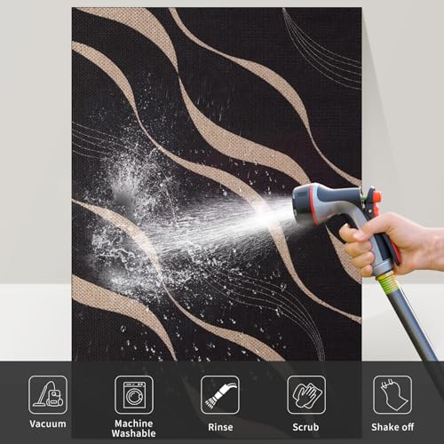 Tangsoo Easy Jute 2x3 Rug for Entry,Washable Thin Outdoor Rug Non-Slip Black Wavy Lines Indoor Mat Small Throw Carpet for Kitchen Bedroom Front Porch Doorway Entrance - color: Black Lines, size: 2x3ft