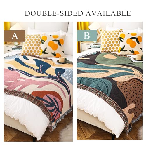LumiSyne Double-Sided Cotton Woven Throw Blanket with Tassel Jungle Bohemian Style Tapestry Shawl Multi-Function Decorative Throws for Sofa Bed Armchair Camping Blanket Tablecloth Carpet 160x130cm - color: Leaves and Leopards