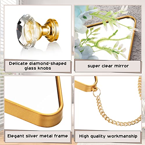 Suzile 6 Pcs Diamond Wall Mirror Set with Chain Hanging with Diamond Handle Frame Decorative Chain Mirror for Home Entryways Living Room Bathroom Farmhouse Wall Decor(Gold)