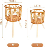2Pcs Rattan Plant Stand Indoor Planter: Handmade Boho Wricker Plant Stand - Large Floor Planter Riser Mid Century Plant Holder for Flower Pots
