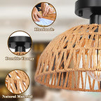 12.2" Rattan Ceiling Light Fixtures 2 Packs, Rustic Woven Basket Flush Mount Ceiling Light, Handmade Wicker Ceiling Lamp, Rattan Chandelier For Kitchen Island, Hallway, Living Room, Bedroom, E26 Base - color: Brown