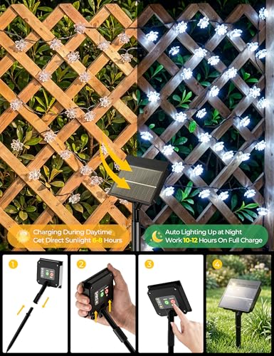 Brightown 50 LED Pure White Solar Flower String Lights Outdoor Waterproof, 23FT Solar Powered Fairy Lights with 8 Modes for Garden Yard Fence Patio Christmas Balcony Holiday Party Decor - color: Pure White, size: 1 Pack
