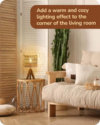 EDISHINE Small Table Lamp, Rattan Wood Tripod Bedside Lamp, Boho Nightstand Lamp for Living Room, End Table, Office, E26 Base, Natural Style - style: W-shaped Wave