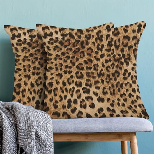Polka Dot Cheetah Print Pillow Covers 18x18 Inch Set of 2, Leopard Print Decorative Throw Pillowcase Decorative Square Stripes Modern Outdoor Cushion Cover for Sofa Couch Living Room Bed Decor - color: Icv 11, size: 18" x 18" (Pack of 2)