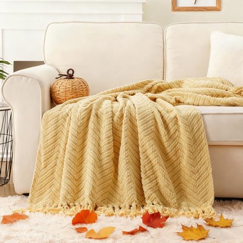 BATTILO HOME Yellow Throw Blanket for Couch, Fall Decor Blankets & Throws, Fall Throw Blanket for Autumn Halloween Decoration, Yellow Throw Blankets for Bed Sofa, 50"x60" - color: Yellow, size: 50"x60"