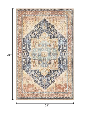 Keen Home Design 2x3 Rug - Machine Washable Entry Rug with Non-Slip Backing, Ideal for Enteryway, Kitchen, Bathroom, Laundry Room - Vintage, Easy Clean, Durable, Low Pile Rug - (2' x 3') - color: Blue / Brown, size: 2' x 3' (Rectangular)