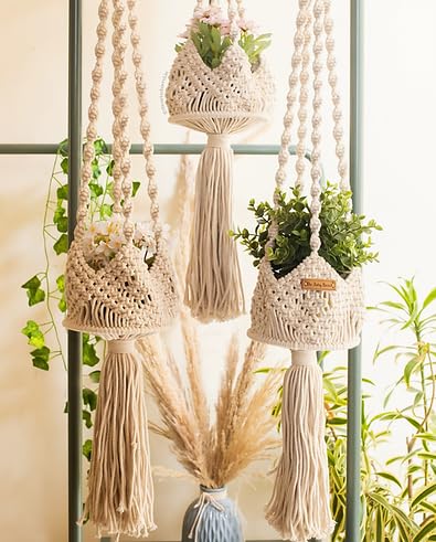Sturdy Hidden Metal Ring and Natural Braided Cotton Cord Hippie Planters for Home Dcor Wall Hanging Planters (Single)