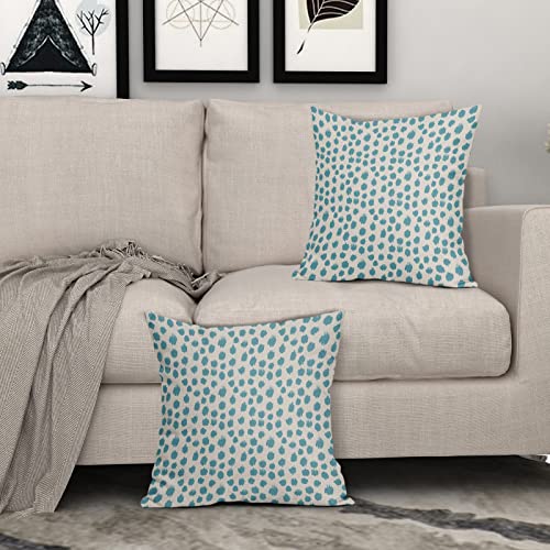 Aqua Cream Pillow Covers 16x16 Set of 2 Boho Design Polka Dot Throw Pillows Modern Brush Strokes Print Decorative Outdoor Pillowcase Square Cushion Cover Linen Pillow Case for Home Sofa Couch Bed - color: Aqua Dots, size: 16" x 16" (Pack of 2)