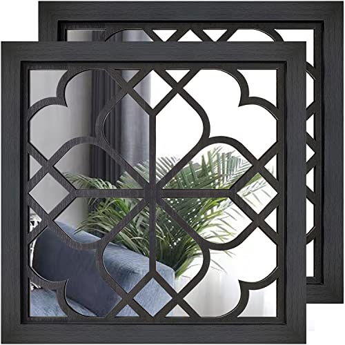 Wocred 2 PCS Square Wall Mirror,Gorgeous Rustic Farmhouse Accent Mirror,Black Entry Mirror for Bathroom Renovation,Bedrooms,Living Rooms and More(20”x20”) - color: Black, size: 20x20 inch - 2 PCS