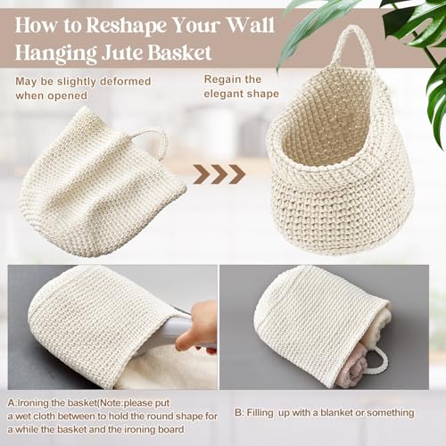 Honeydak Boho Decor Hanging Wall Baskets for Kitchen 3 Pack Teardrop Baskets with Hooks Storage Fruit Onion Vegetable Potato for Home 3 Sizes(White,Barrel,Cotton Rope) - color: White, size: Cotton Rope, style: Barrel