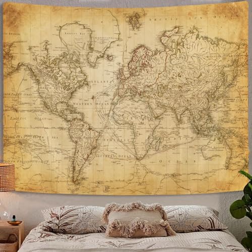 Old World Map Tapestry, Vintage World Map Geographical Distribution Tapestry Wall Hanging, Brown Historical Atlas Educational Poster Classroom Large Tapestries Office Decor 90x70 - color: Retro Map, size: 90L" x 70W"