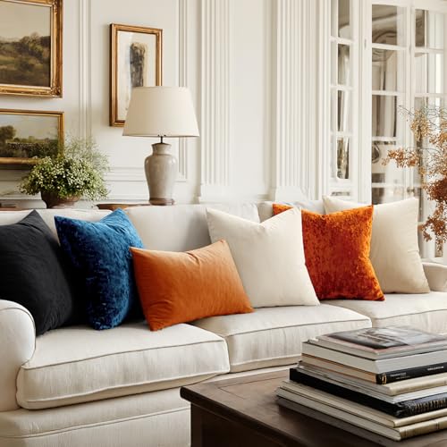 MIULEE Velvet Throw Pillow Covers Set of 2, Soft Neutral Decorative Pillow Cases with Luxurious Textured Vintage Cushion Covers for Home Decor Couch Sofa Bed,Burnt Orange 18x18 inch - color: Burnt Orange, size: 18" x 18" (Pack of 2)