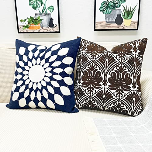Slow Cow Embroidery Decorative Throw Pillow Cover Brown Invisible Zipper Cushion Cover 18x18 Inches - color: Brown Rose, size: 18" x 18" (Pack of 1)
