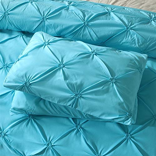 Feelyou Bedding Pinch Pleated Duvet Cover Set Full Size Microfiber Polyester Solid Geometric Bedding Sets Aqua Blue Pintuck Tufted Design Luxury Comforter Cover with 2 Pillow Shams, 3 Pieces - color: Aqua Blue, size: Full