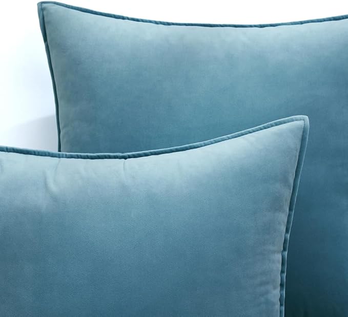 MIULEE Light Blue Velvet Throw Pillow Covers 18x18 Soft Decorative Solid Square Cushion Cases Pack of 2 Modern Luxury Home Decor for Couch, Sofa, Bedroom