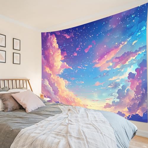 SCECALA Pink Cloud Tapestry Pastel Cloud and Blue Purple Sky Wall Tapestry Cute Fantasy Wall Hanging for Girls Bedroom Living Room College Dorm Photography Party Home Decor 59x51 Inch - color: Purple, size: 51"L x 59"W