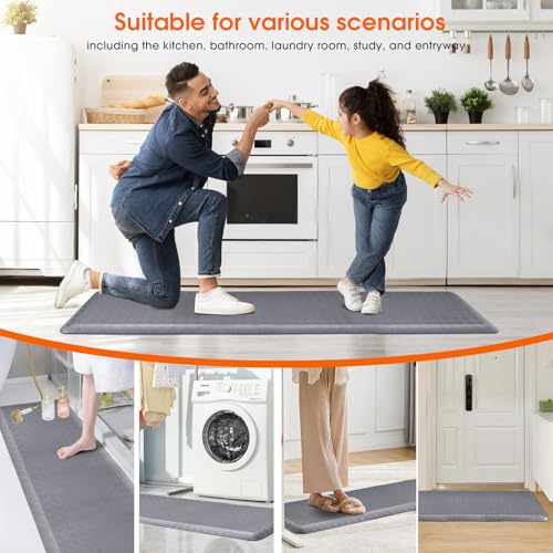 4/5 Inch Extra Thick Kitchen Mats for Floor,Non Slip Anti Fatigue Kitchen Rugs,Waterproof Stain Resistant Sink Mat,Cushioned Standing and Comfort Mats for Office (17"x60" Grey) - color: Grey, size: 60"L x 17"W x 0.8"Th