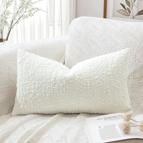 Artscope Lumbar Throw Pillow Cover 12x20 Super Thick Body Pillow Cover Decorative Boucle Textured Neutral Accent Italian Style Pillowcase for Bedroom Living Room Couch Sofa Home Décor-Beige+White - color: Beige+white, size: 20" x 12" (Pack of 1)