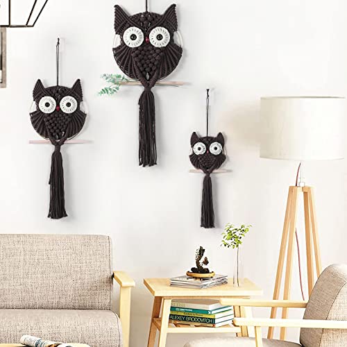 MVSUTA Owl Chocolate Cotton Handmade Macrame Wall Hanging Tapestry Home Decor Art and Craft Wonderful Decoration Woven Boho Ornament for Office Bedroom Apartment Living Nursery Gallery,3pcs set:1pc L - color: Chocolate, size: 3pcs set:1pc L & 1pc M & 1pc