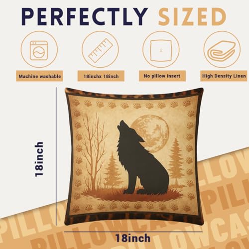 Wildlife Throw Pillow Covers 18x18 Set of 4, Rustic Deer Moose Bear Wolf Forest Silhouette Pillowcase Decoration Cushion Cover for Bed Sofa Living Room - color: Wildlife