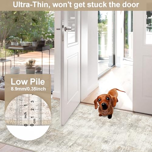 Capslpad 3x10 Beige Abstract Hallway Runner, Ultra Soft Fabric Washable Runner Rug, Non-Slip Rubber Backing, Stain Resistant Low Pile Runners for Hallways, Kitchen, Entryway, Bedroom - color: Beige, size: 3' x 10' (Runner)