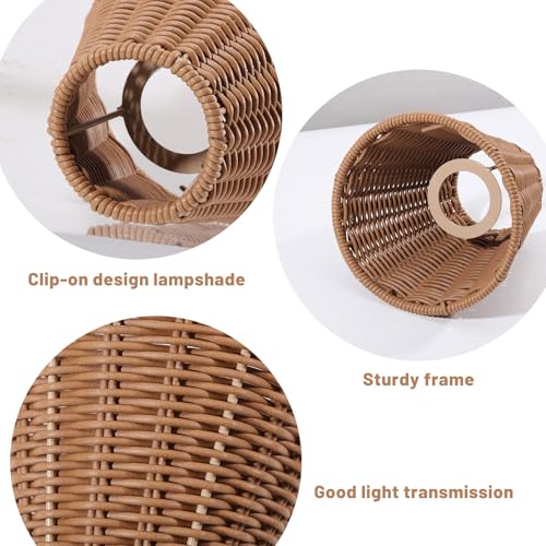 Clip-On Chandelier Lamp Shades Cone Imitation Rattan Lamp Shades Replacement Clip on Lamp Shade for Floor Lamp Pendant Light Wall Sconces, Camel, 5.9in diameter - color: Camel