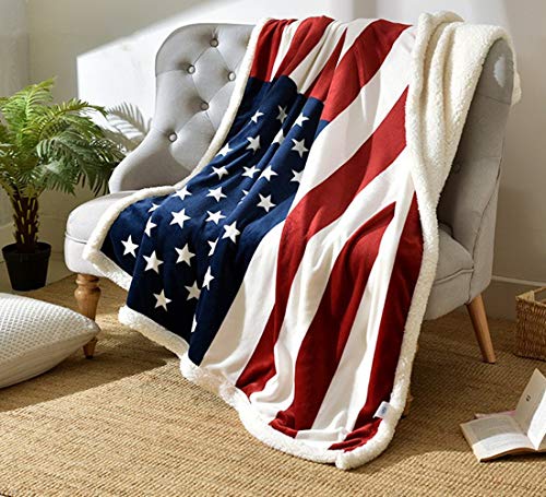 UKELER US Flag Patriotic Sherpa Throw Blanket 50''×60'', American National Flag Fleece Blanket for Bed/Couch/Sofa/Office/Camping, USA Military Veteran July 4th Gift - color: B-american Flag, size: 50''x60''