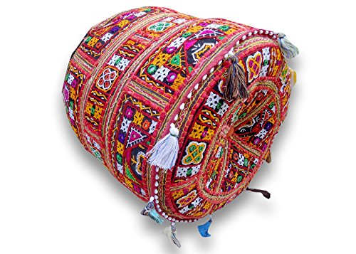 The Harry Creations Decorative Patchwork Comfortable Indian Ottoman Ethnic Cotton Cushion Bean Bag Designs Floor Embroidered Pouf Cover (Gujrat-Kutch, 14"x22") - color: Gujrat-kutch, size: 14"x22"