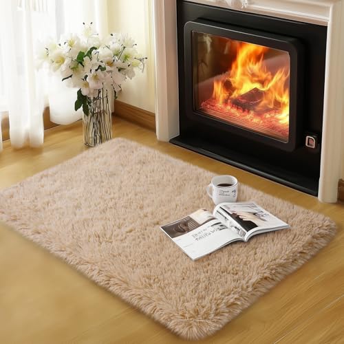 qulint 2x3 Rug for Bedroom, Tan Fluffy Area Rug for Nursery Soft Shag Small Carpet for Kid Room, Fuzzy Shaggy Alfombras para Salas Modernas for Boys and Girls Dorm Home Decor (2ft x 3ft, Light Tan) - color: Lighttan, size: 2' x 3' (Rectangular)