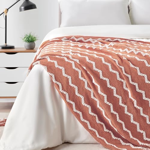 BOURINA Fluffy Chenille Knitted Fringe Throw Blanket Lightweight Soft Cozy for Bed Sofa Chair Throw Blankets, Coral Pink 50" x 60" - color: A-coral Pink, size: 50"×60"